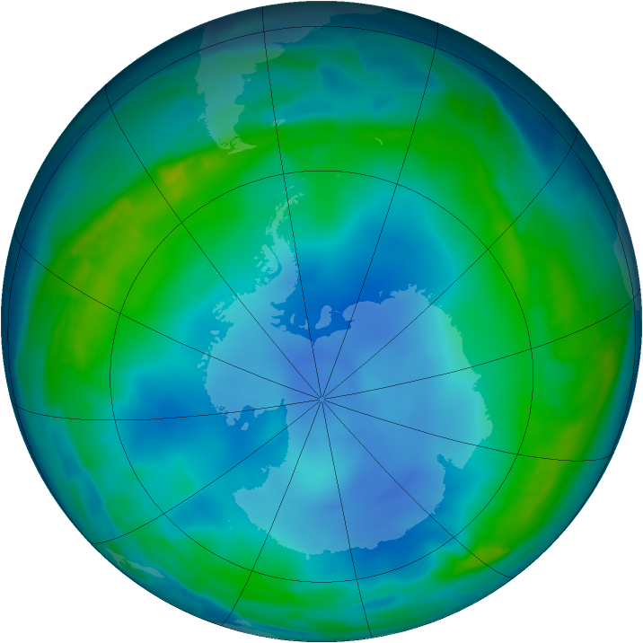 Antarctic ozone map for 09 June 2013